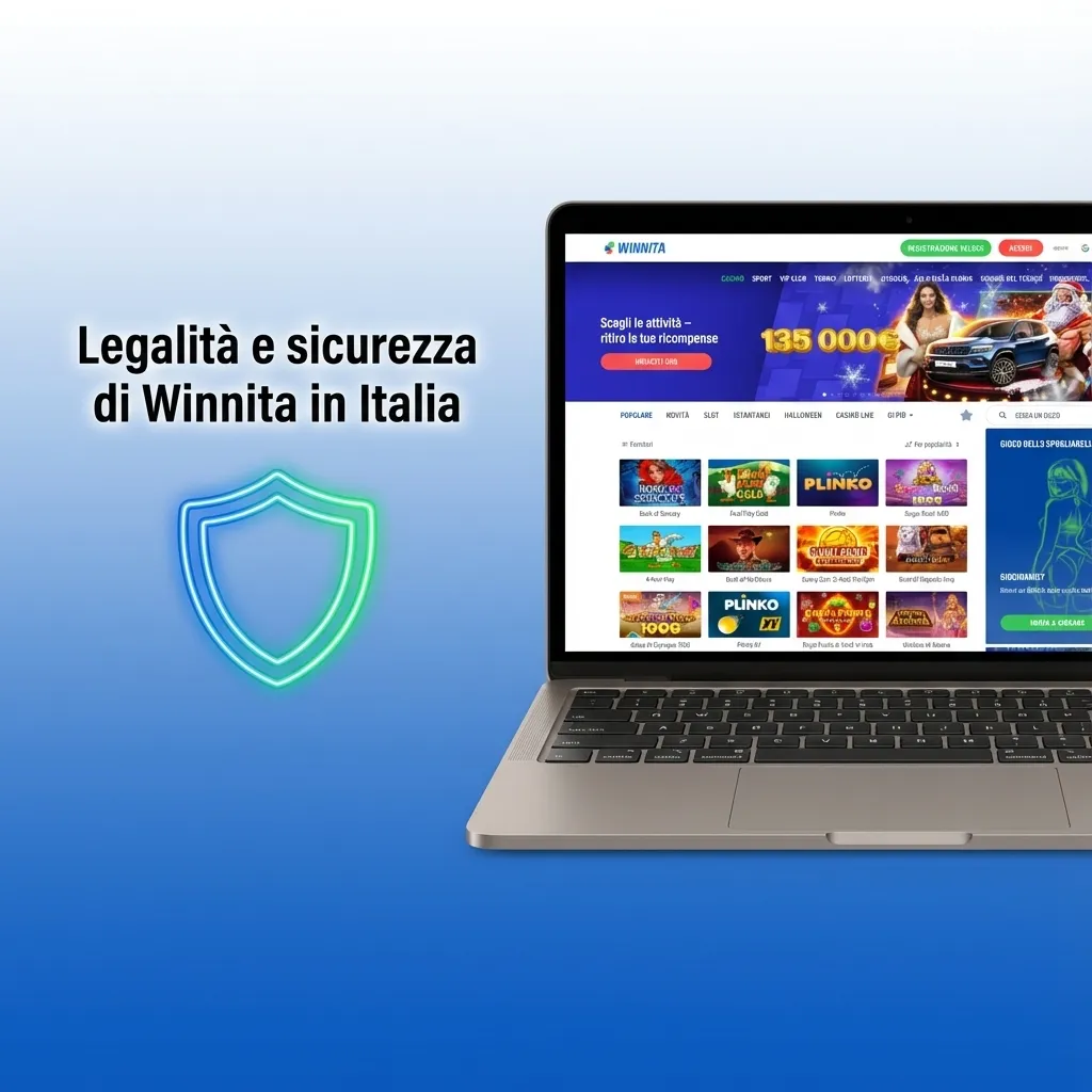 Schermata sito Winnita con icone sicurezza, testo su licenza Curaçao, SSL, KYC, privacy e gioco responsabile maggiorenni