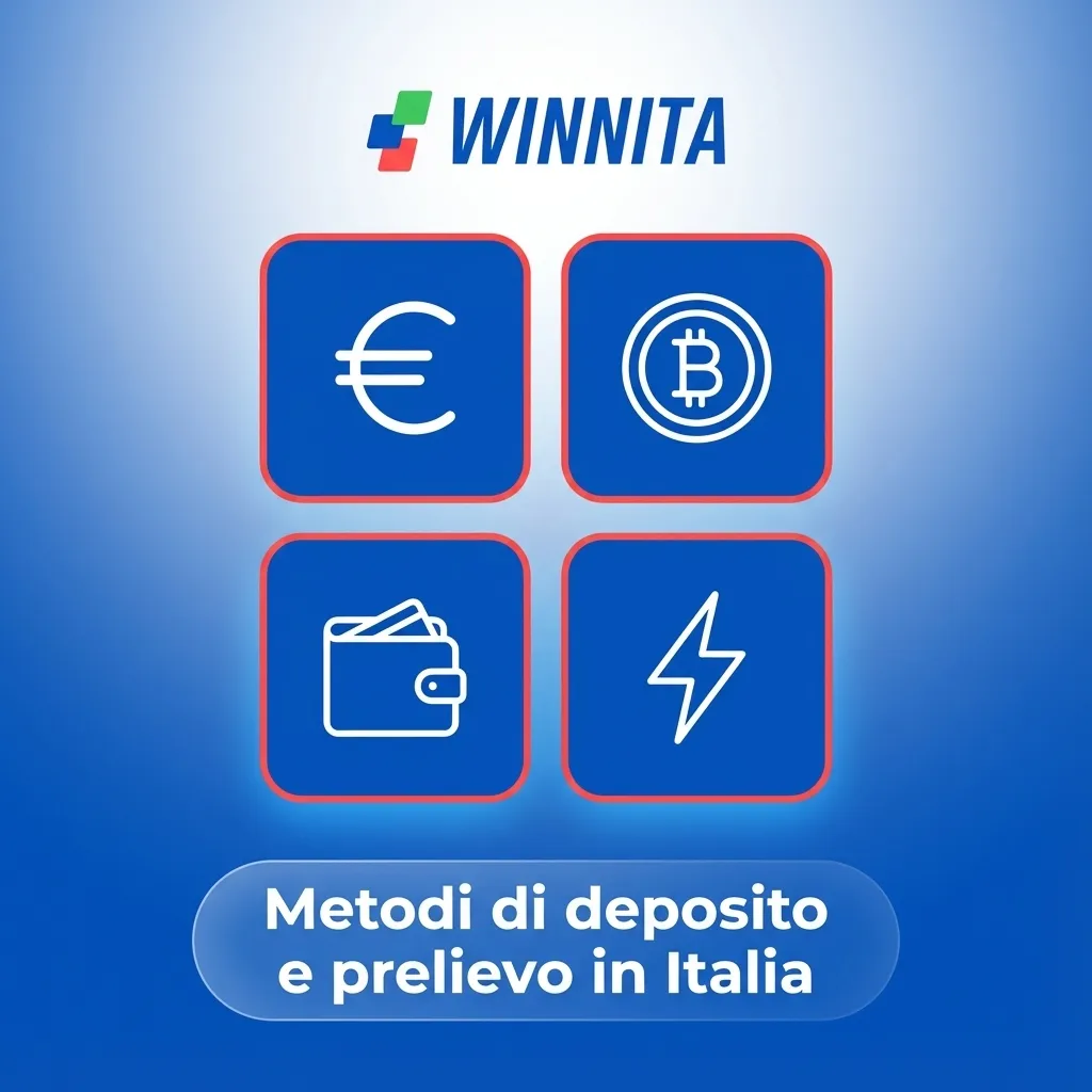Schermata Winnita con loghi Visa, Mastercard, Apple Pay, Satispay, Postepay e testo su metodi di deposito e prelievo